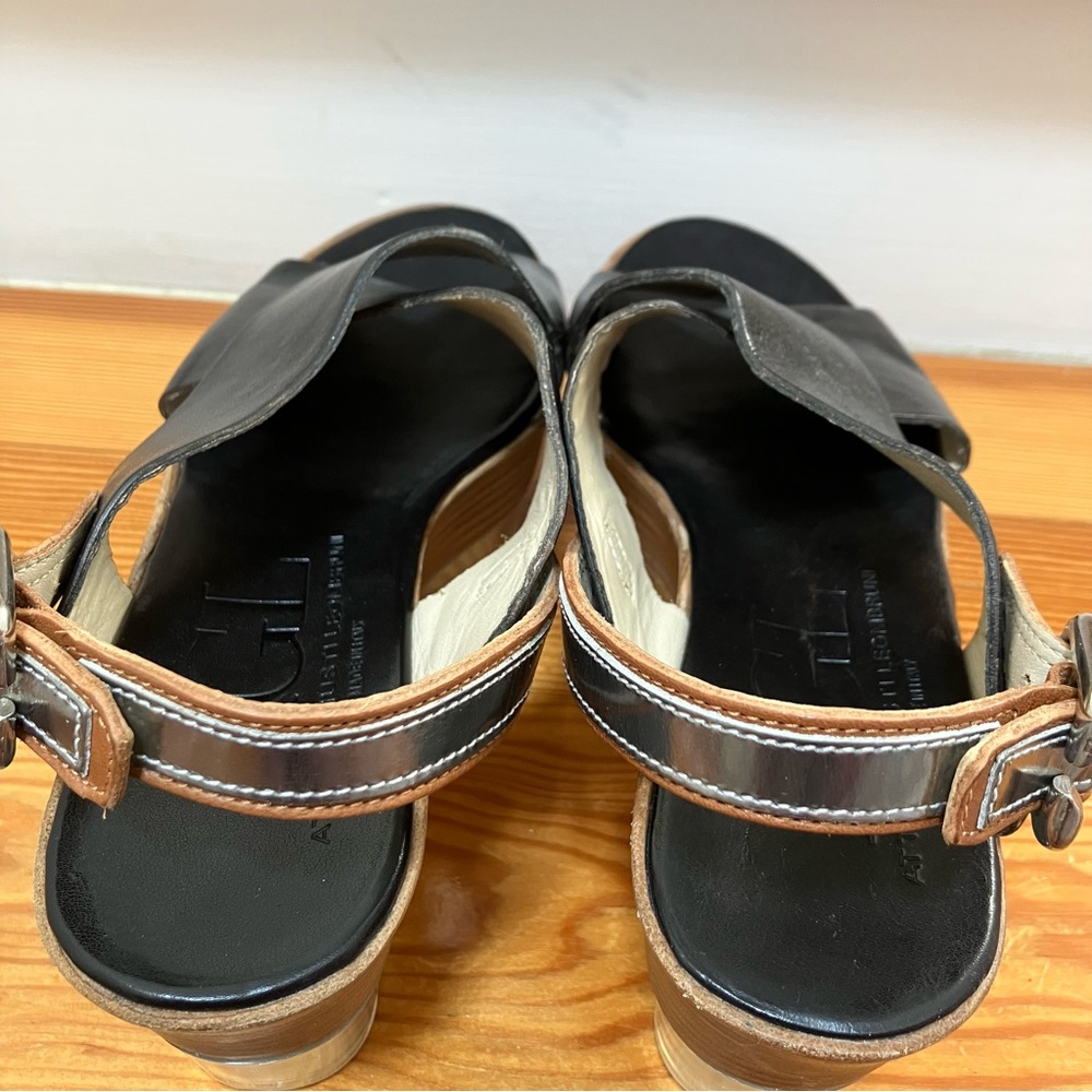 AGL Platform Wedge Lucite Clear Black Leather Criss Cross Sraps Buckle Italy 38 - Picture 7 of 15